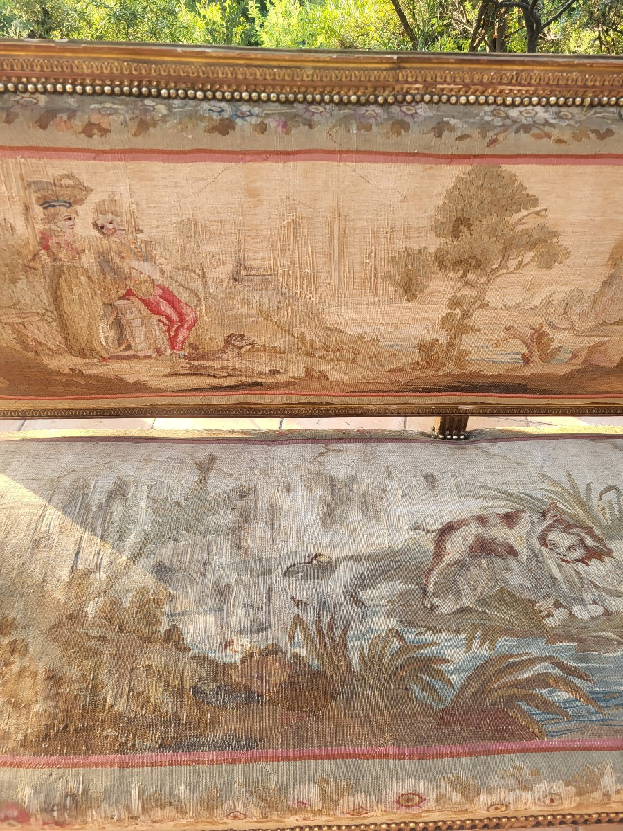 Canapé  bois doré  Aubusson  époque  début XIXe siècle L173cm-photo-4