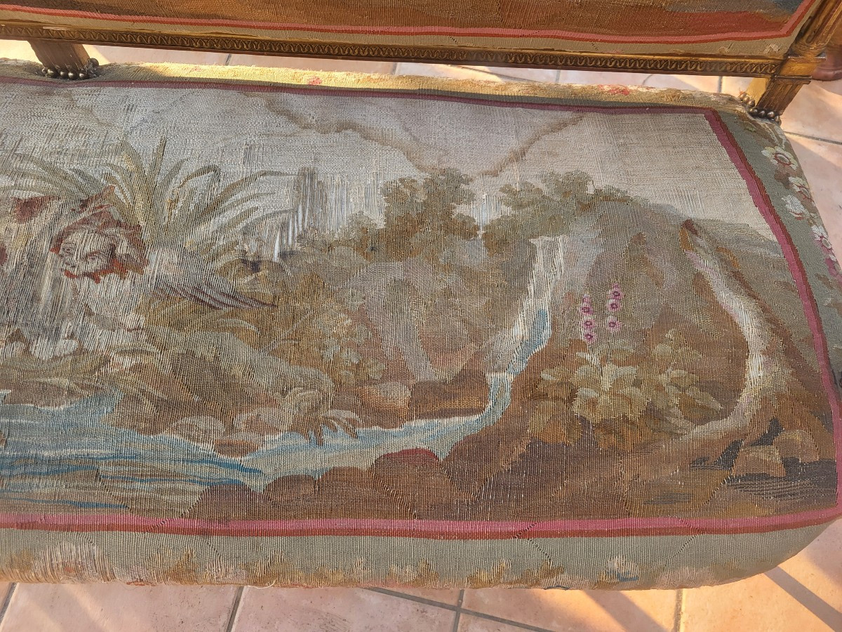 Canapé  bois doré  Aubusson  époque  début XIXe siècle L173cm-photo-6
