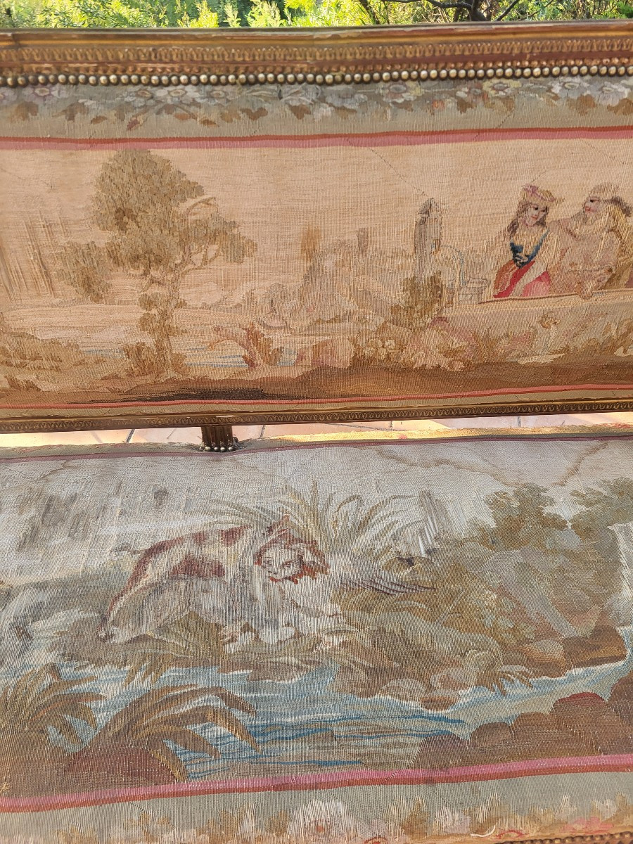 Canapé  bois doré  Aubusson  époque  début XIXe siècle L173cm-photo-7