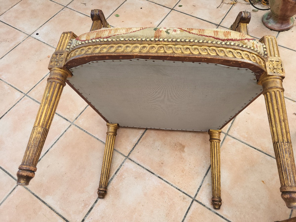 Pair Of Louis XVI Giltwood And Aubusson Armchairs With Flat Backs, 19th Century -photo-1