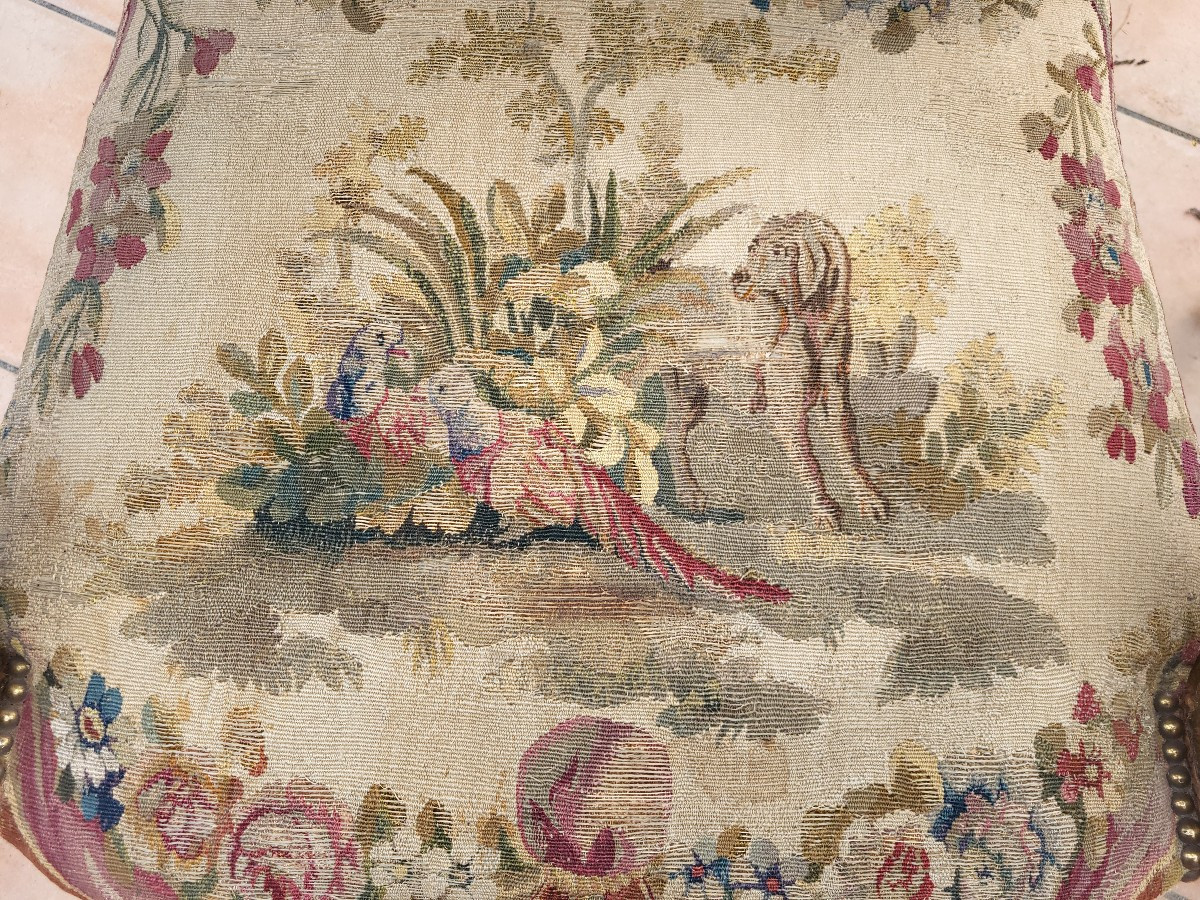 Pair Of Louis XVI Giltwood And Aubusson Armchairs With Flat Backs, 19th Century -photo-7