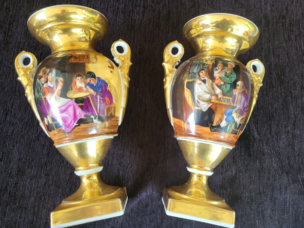 Pair Of Paris Porcelain Vases, Early 19th Century -photo-3
