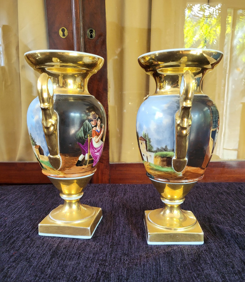 Pair Of Paris Porcelain Vases, Early 19th Century -photo-4