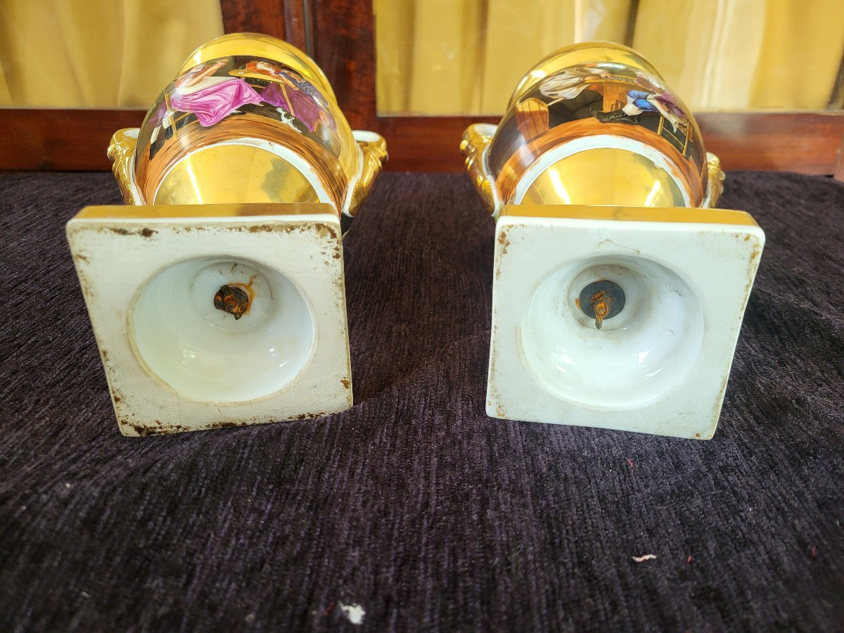 Pair Of Paris Porcelain Vases, Early 19th Century -photo-3