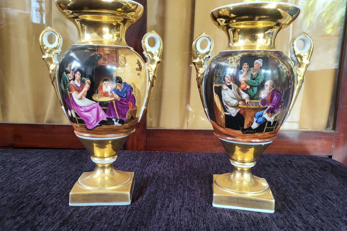 Pair Of Paris Porcelain Vases, Early 19th Century 