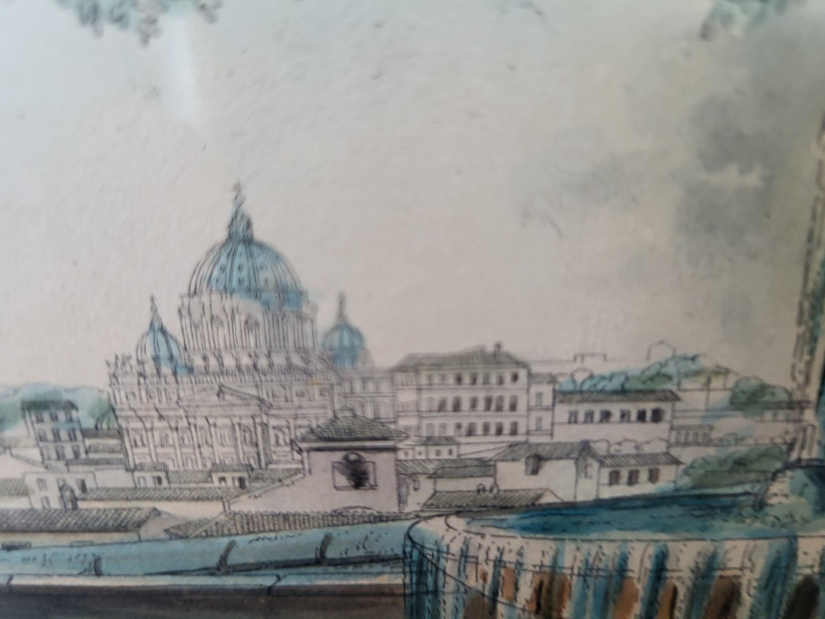  Ec.Italienne début XIXe Paire d"aquarelles Rome et Ligurie-photo-4