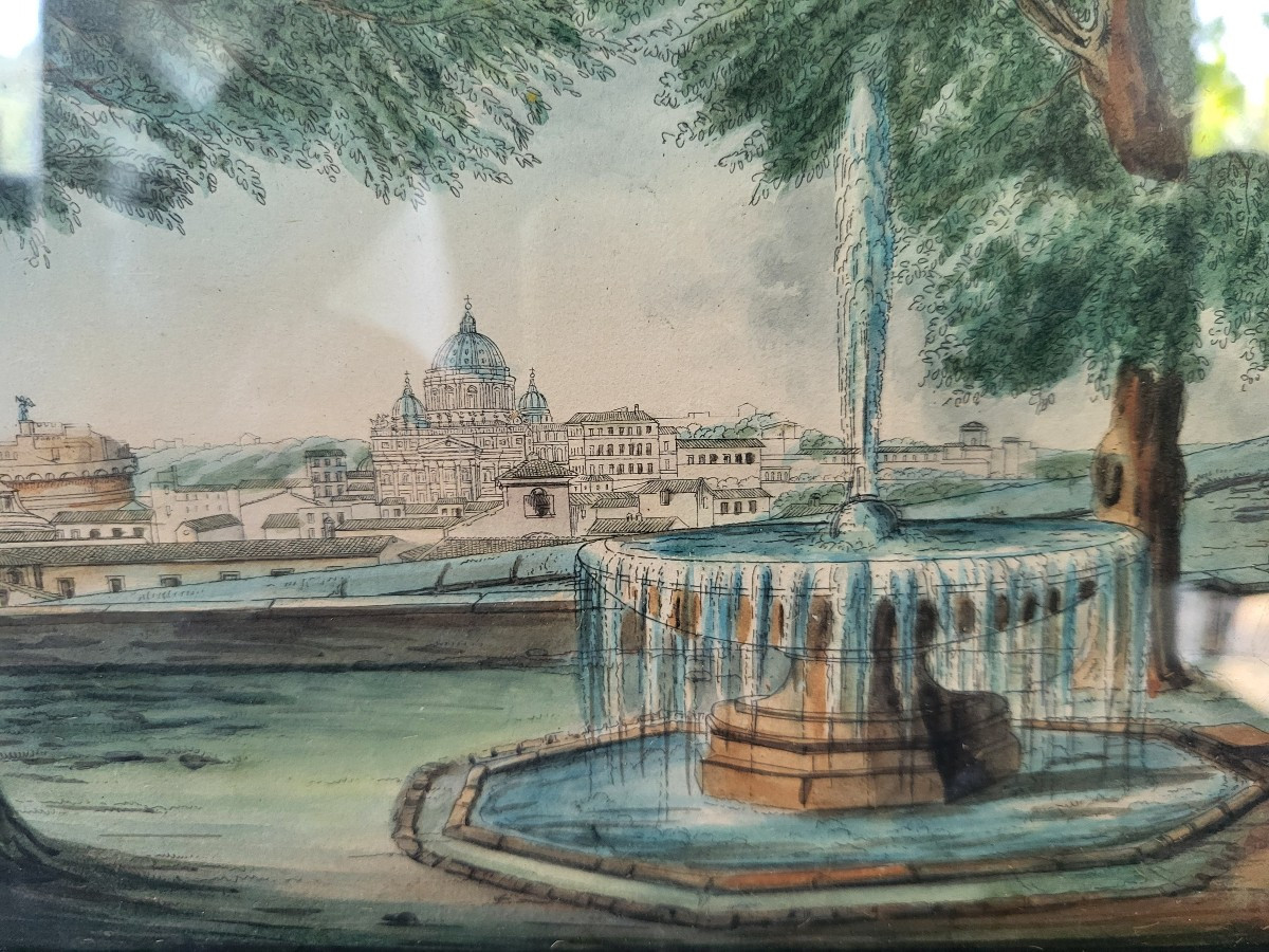  Ec.Italienne début XIXe Paire d"aquarelles Rome et Ligurie-photo-6