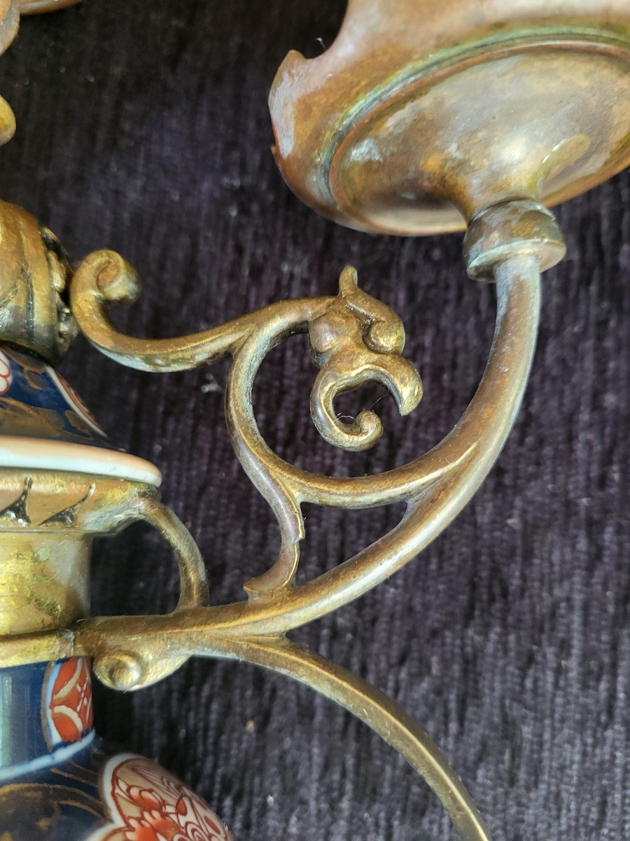 Paire de candélabres  porcelaine Imari  et bronze Japon époque XIXe -photo-3