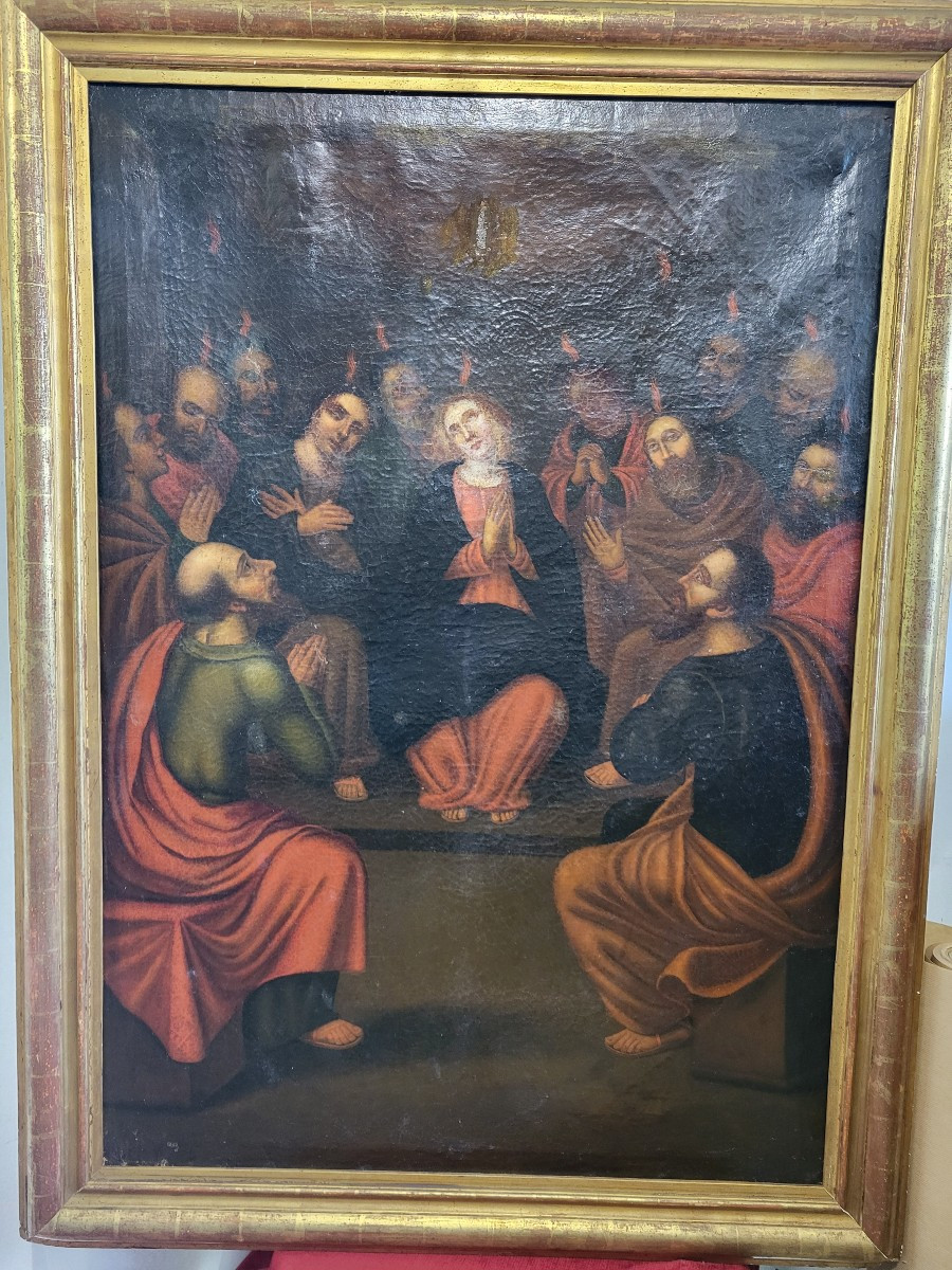 École Française  vers 1600 La Pentecote, h/t 137X103