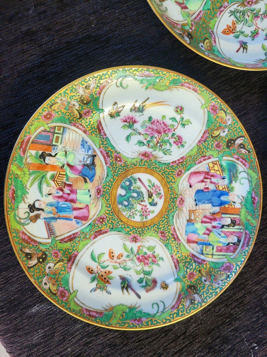 Set Of Six Canton Porcelain Plates, China, 19th Century -photo-2