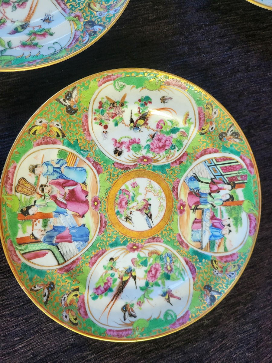 Set Of Six Canton Porcelain Plates, China, 19th Century -photo-5