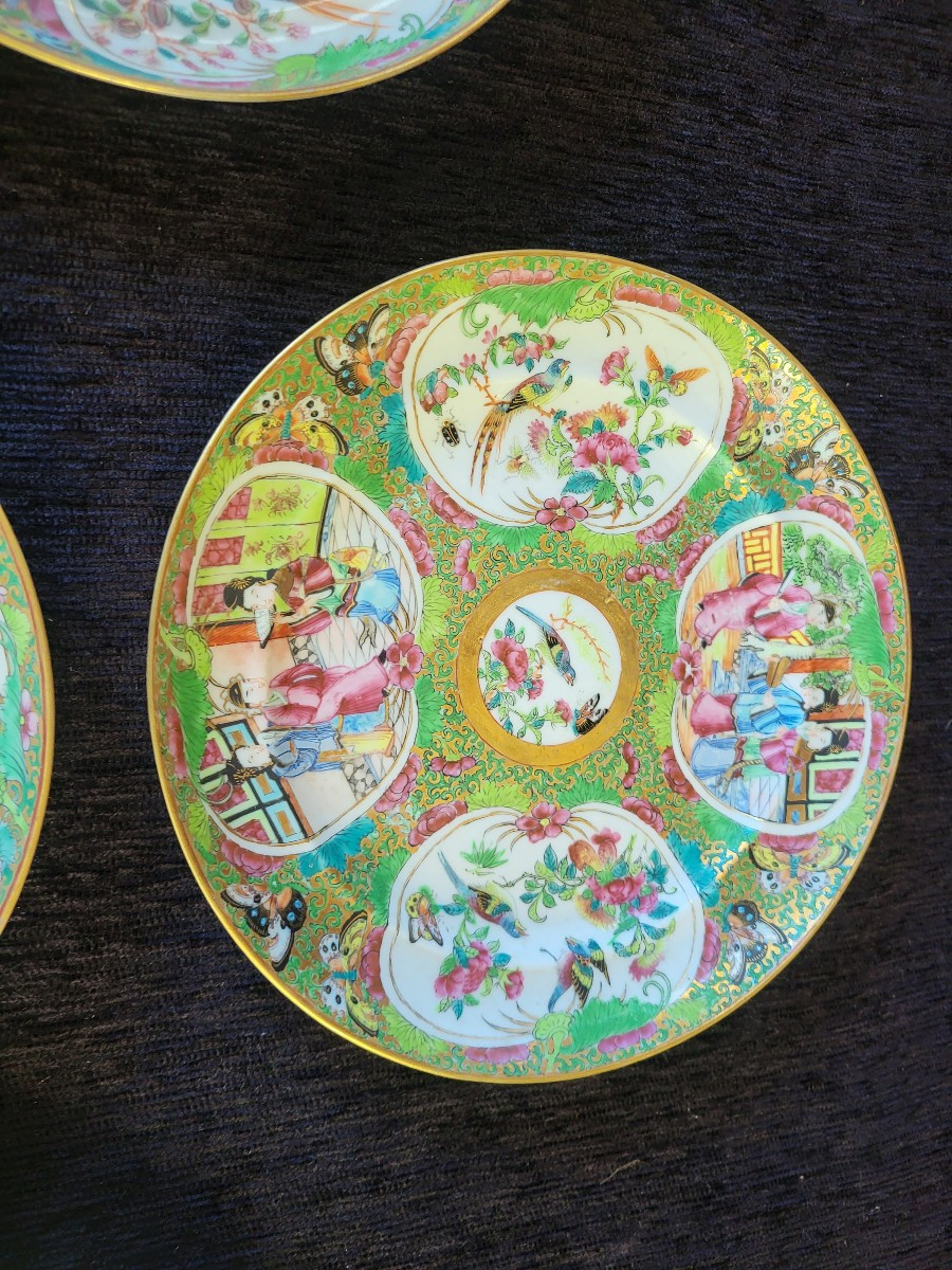 Set Of Six Canton Porcelain Plates, China, 19th Century -photo-6