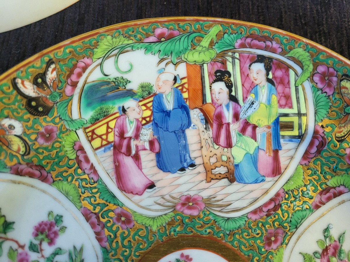 Set Of Six Canton Porcelain Plates, China, 19th Century -photo-8