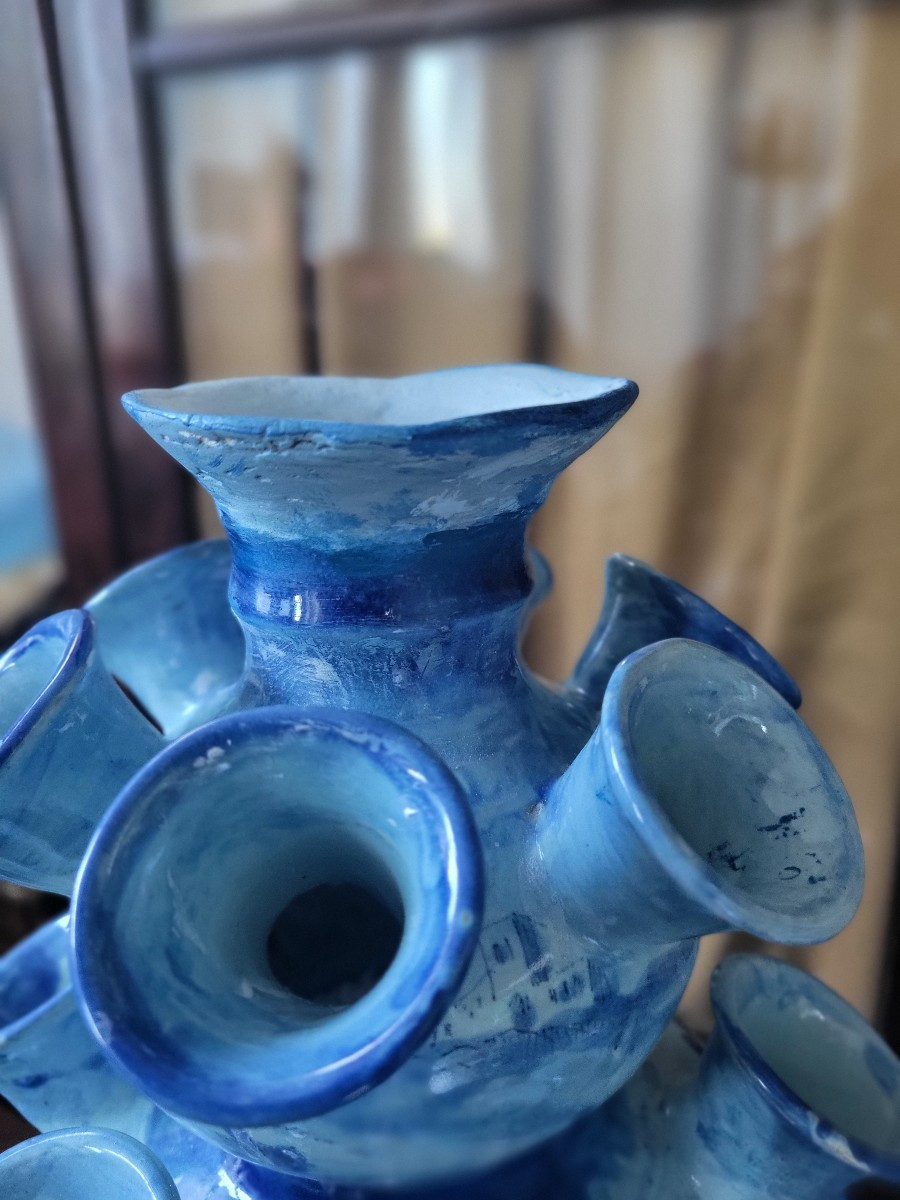 Pair Of Large 19th Century Florence Faience Tulip Pots -photo-5