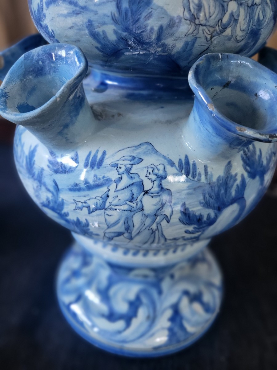 Pair Of Large 19th Century Florence Faience Tulip Pots -photo-6