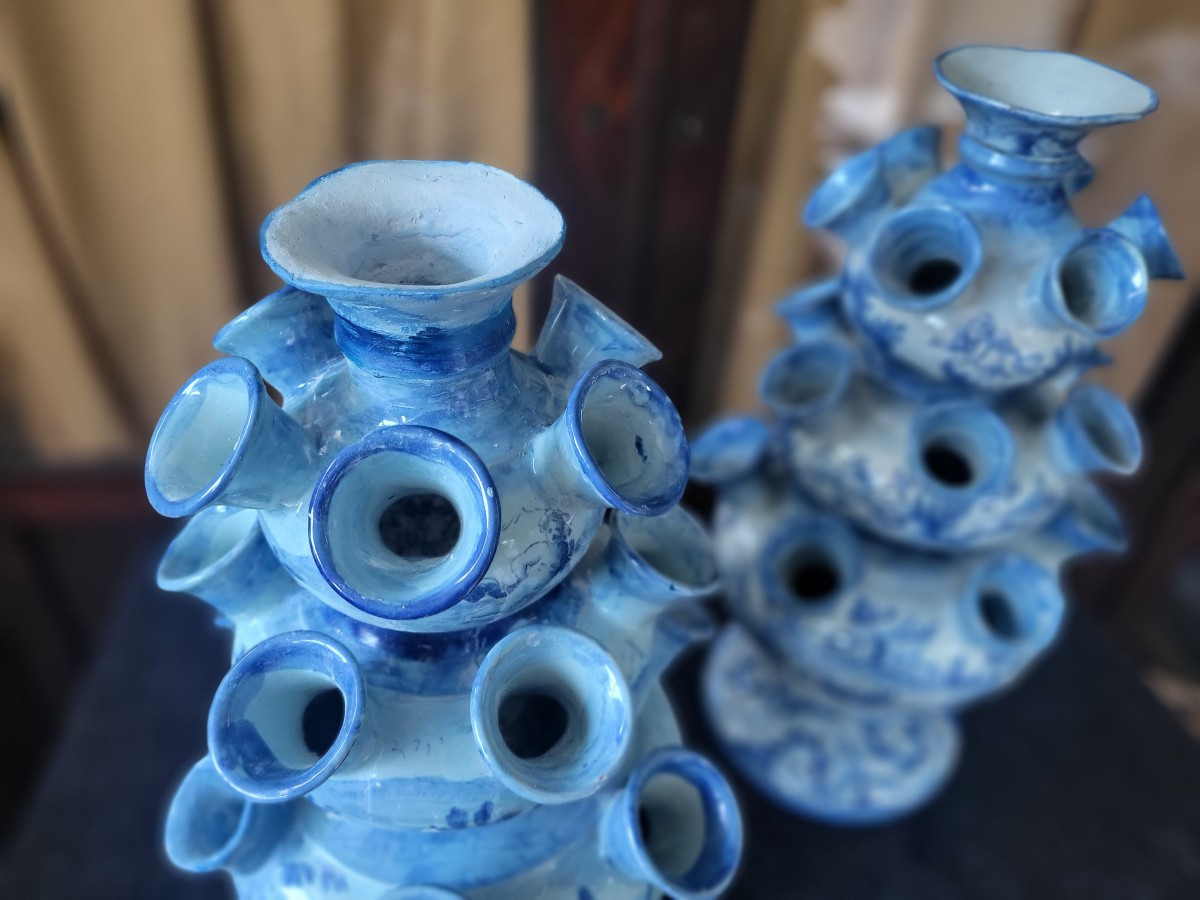 Pair Of Large 19th Century Florence Faience Tulip Pots -photo-8