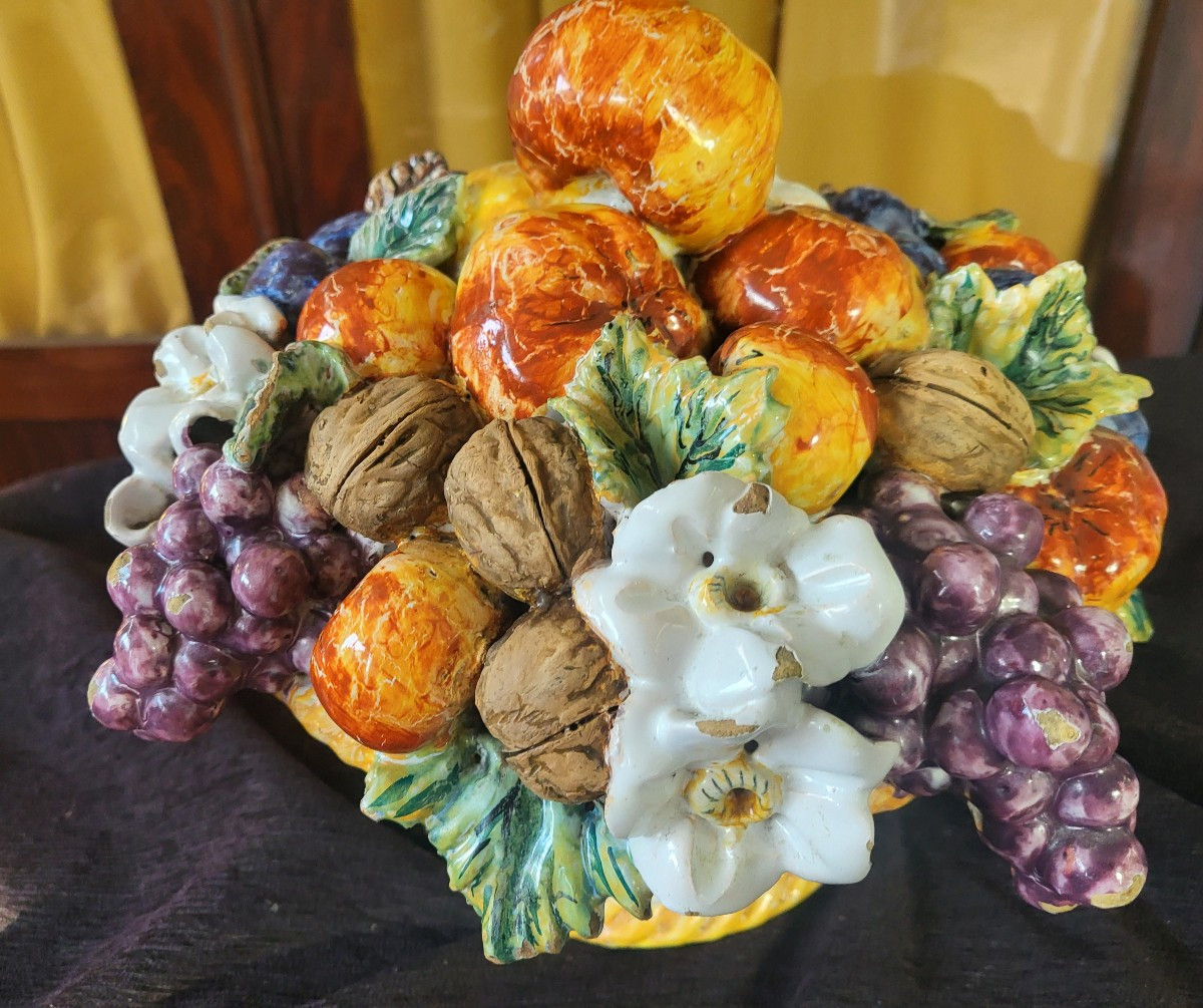 Fruit Basket Centerpiece, Earthenware, C.1900-photo-4