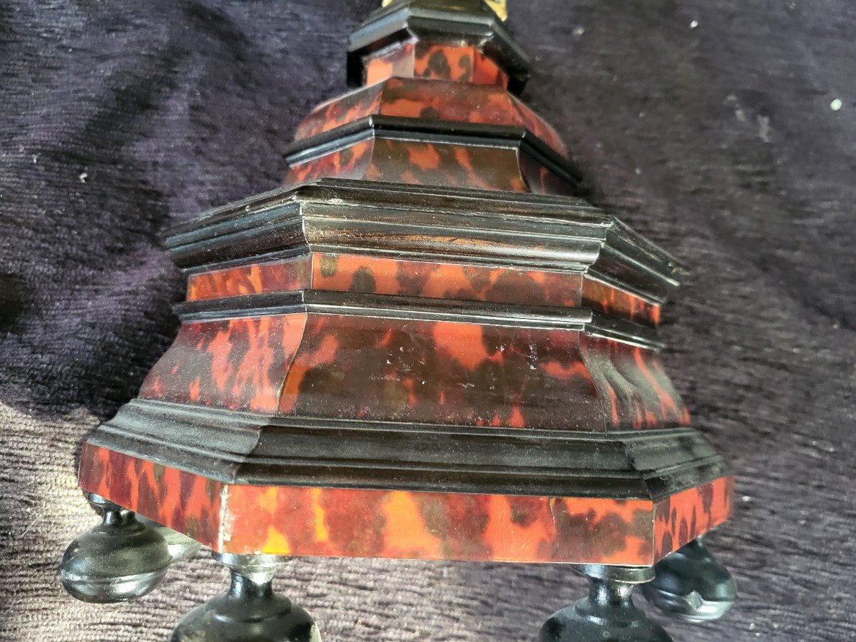 Grand crucifix bronze doré écaille et ébène fin XVIII e -photo-4