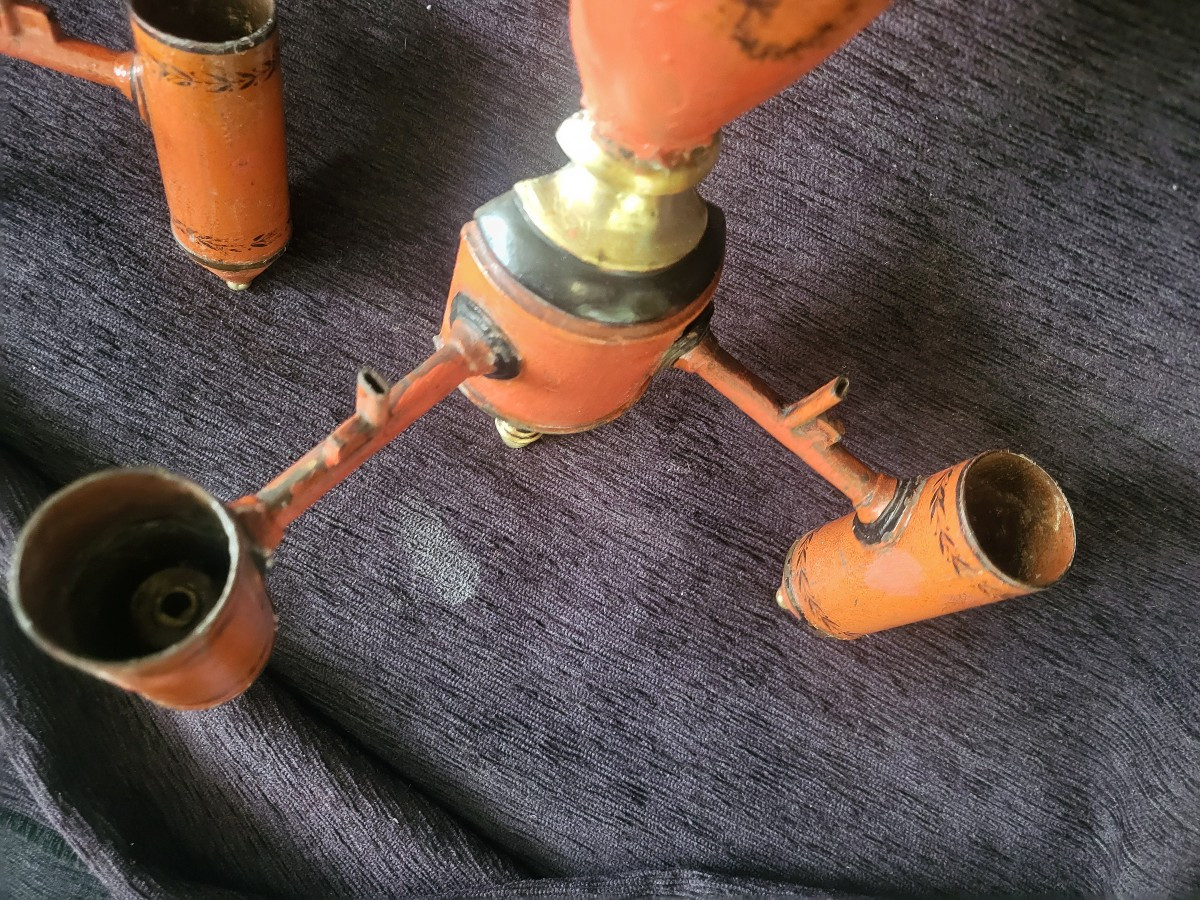 Pair Of Quinquet Wall Lights, Painted Sheet Metal, 19th Century -photo-4