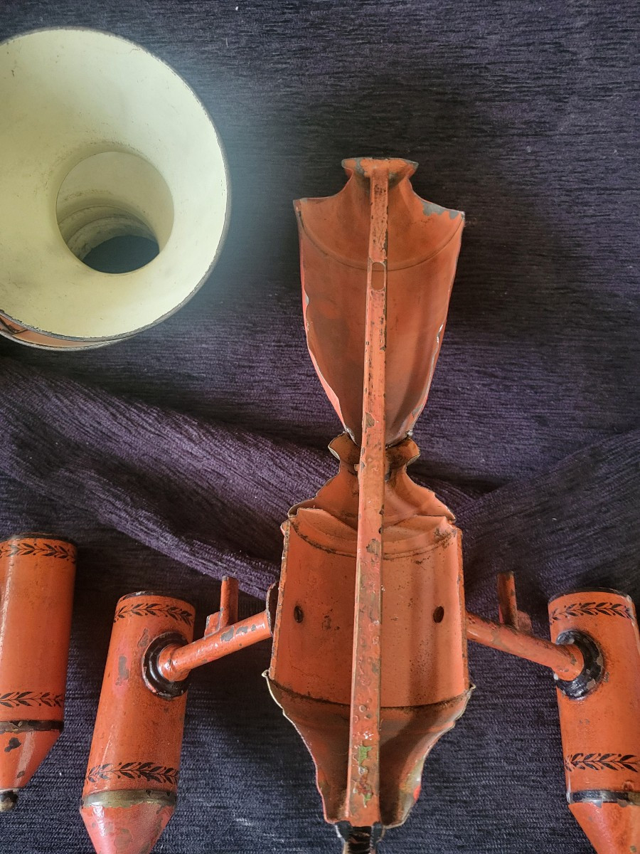 Pair Of Quinquet Wall Lights, Painted Sheet Metal, 19th Century -photo-7