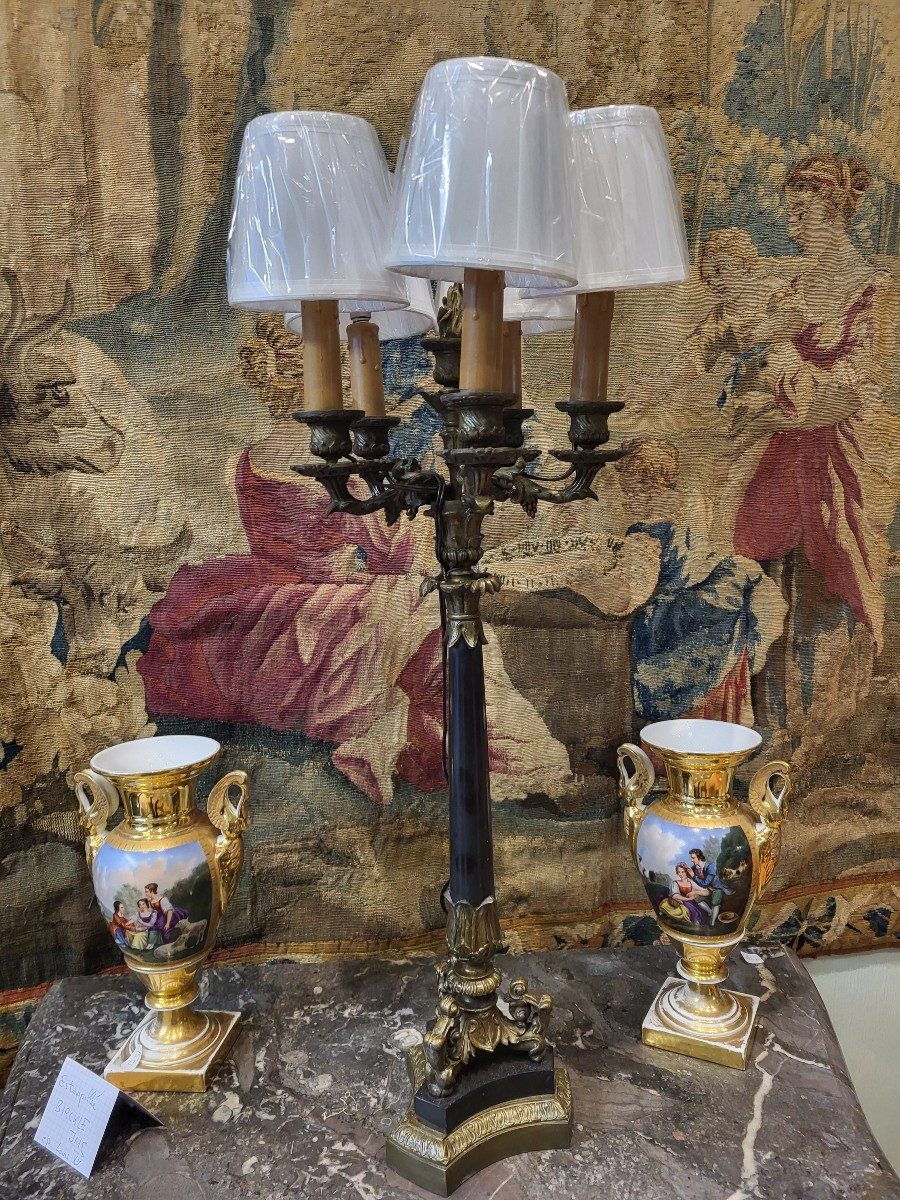 Grand  candélabre lampe 5 feux époque Restauration -photo-5