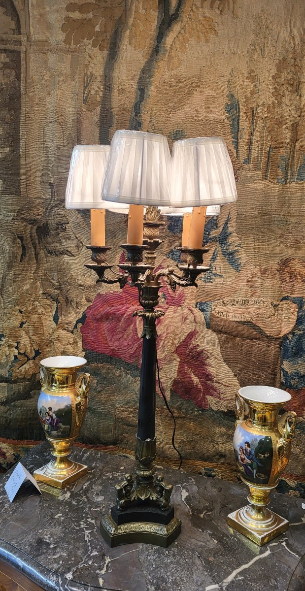 Grand  candélabre lampe 5 feux époque Restauration 
