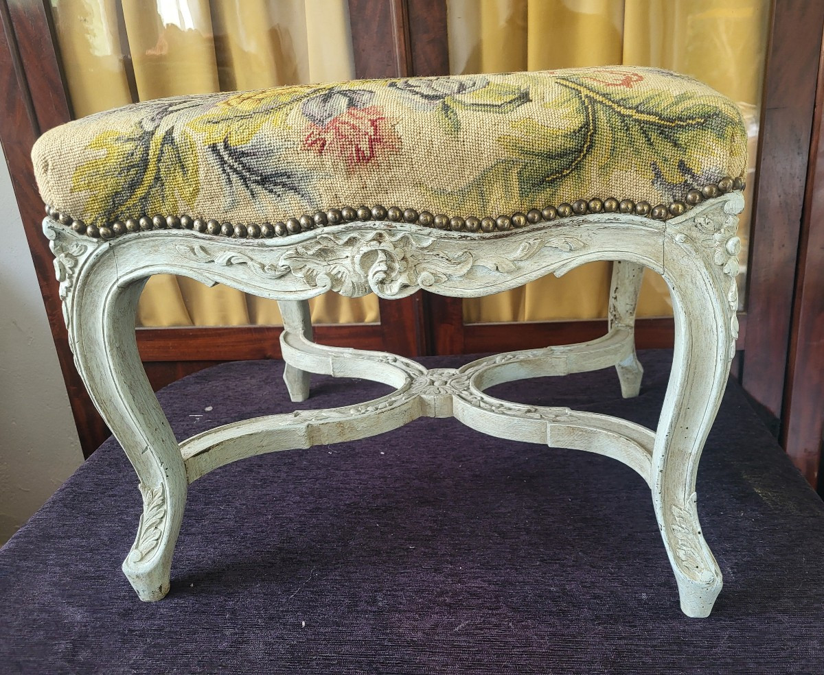 Tabouret  bois laqué Louis XV -photo-4