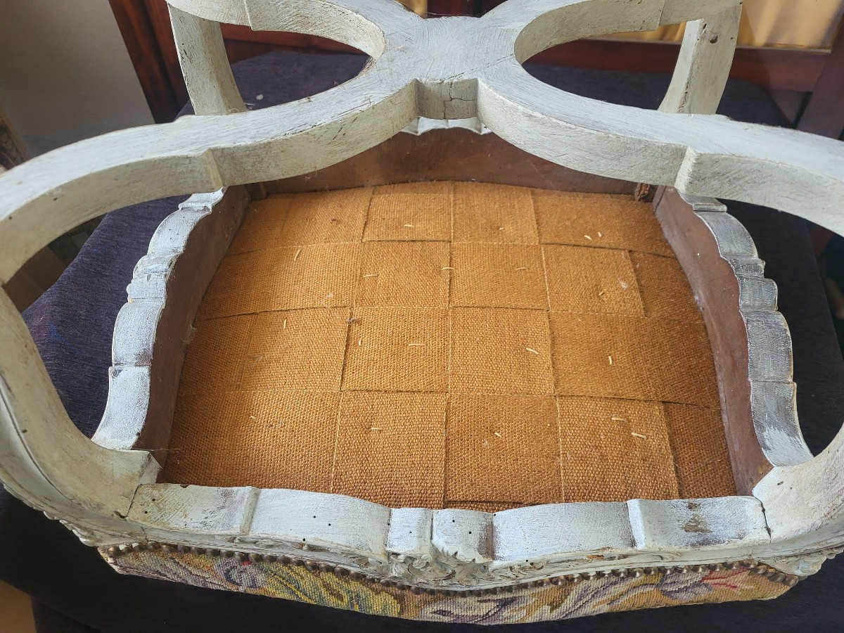 Tabouret  bois laqué Louis XV -photo-1