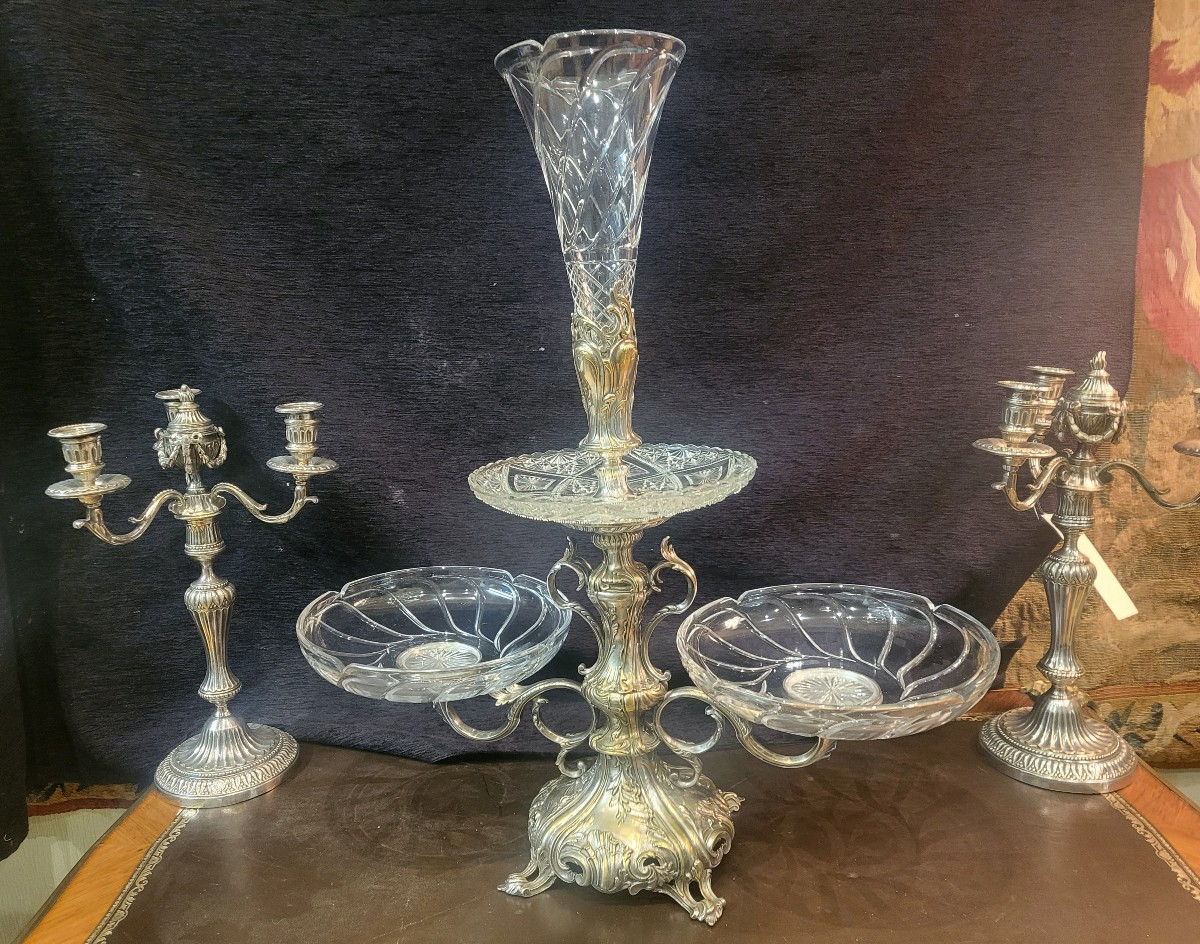 Important  surtout centre de table Christofle et Baccarat  époque XIXe -photo-2