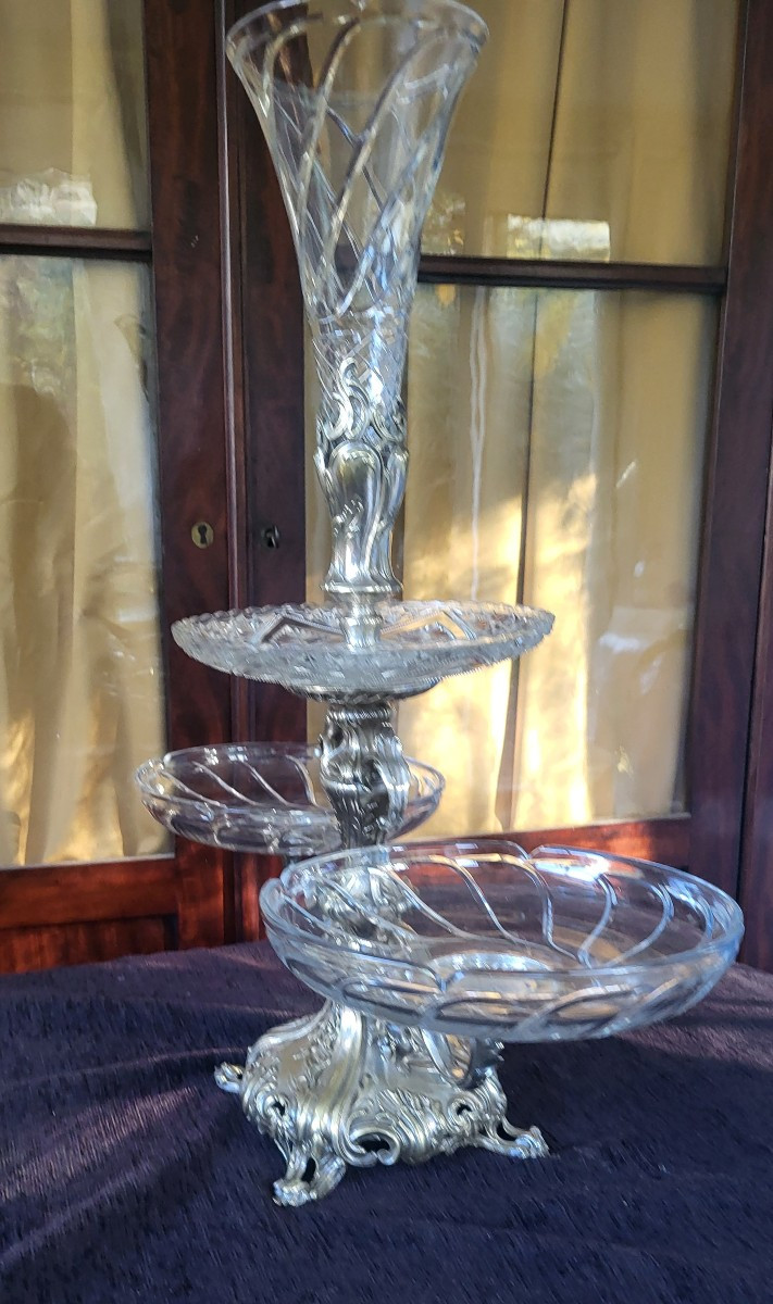 Important  surtout centre de table Christofle et Baccarat  époque XIXe -photo-4