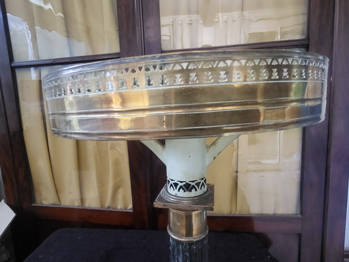 Carcel Lamp And Its Empire Period Glass Shade, H 61cm-photo-4