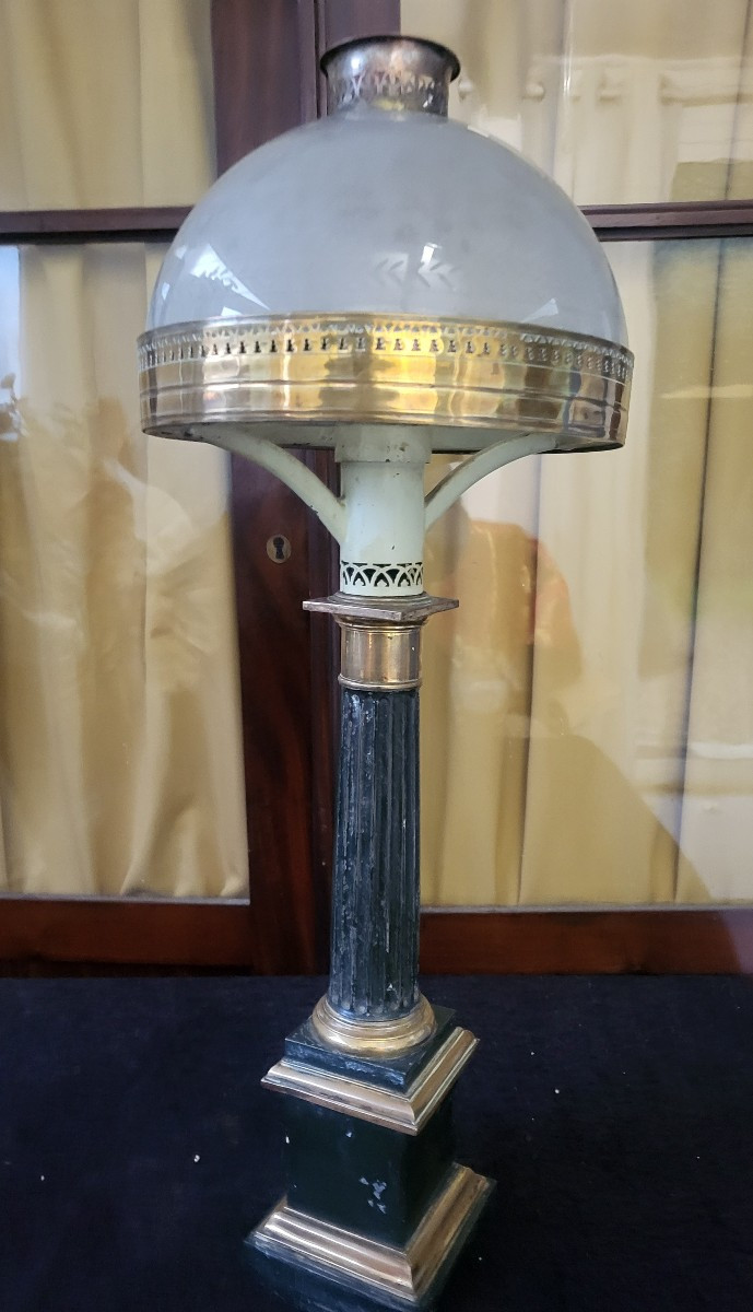 Carcel Lamp And Its Empire Period Glass Shade, H 61cm-photo-6