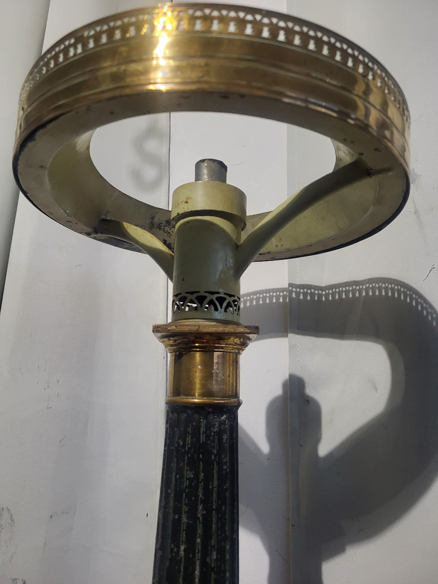 Carcel Lamp And Its Empire Period Glass Shade, H 61cm-photo-7