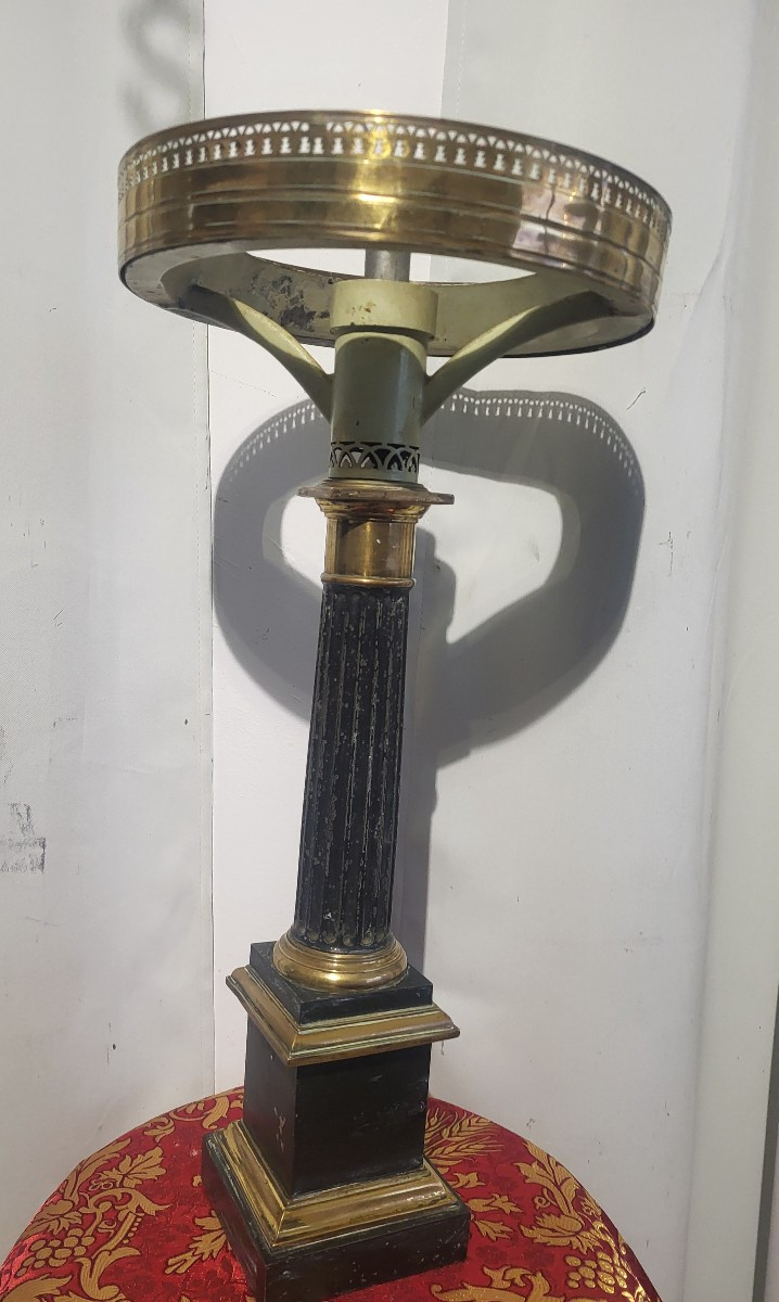 Carcel Lamp And Its Empire Period Glass Shade, H 61cm-photo-8