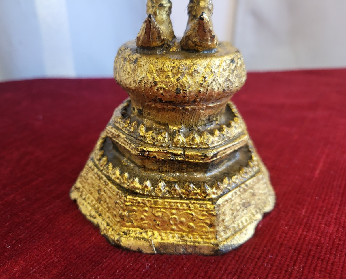 Gilt Metal Buddha From Siam, Early 20th Century, H 38 Cm-photo-1