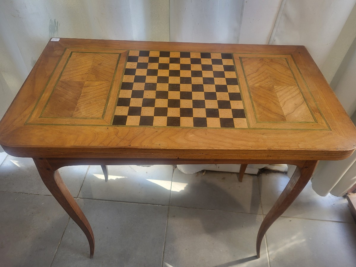 Table a jeu console bois fruitier Louis XV  époque XIXe -photo-2