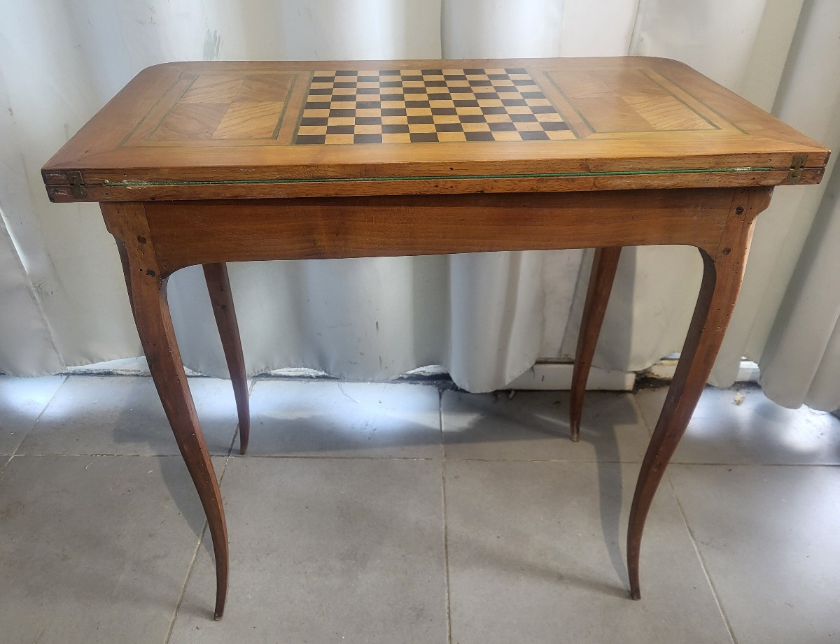 Table a jeu console bois fruitier Louis XV  époque XIXe -photo-3