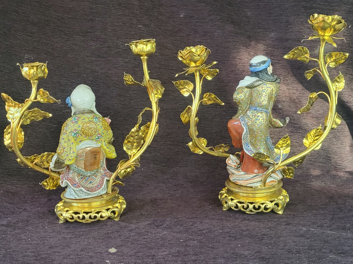 Paire de chandeliers  Chine XVIII e/XIXe  et bronze  doré XIXe -photo-4
