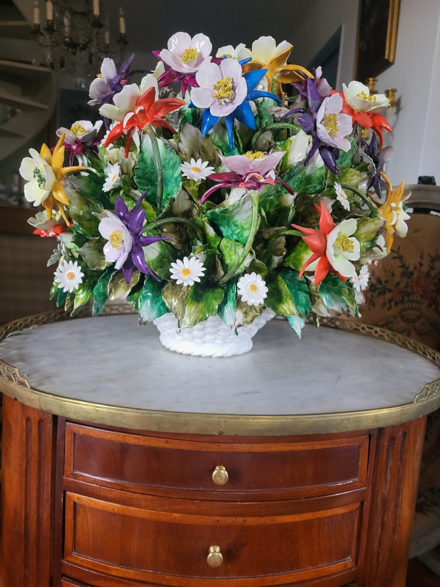 Large Capodimonte Floral Porcelain Early 20th Century 50cm-photo-7