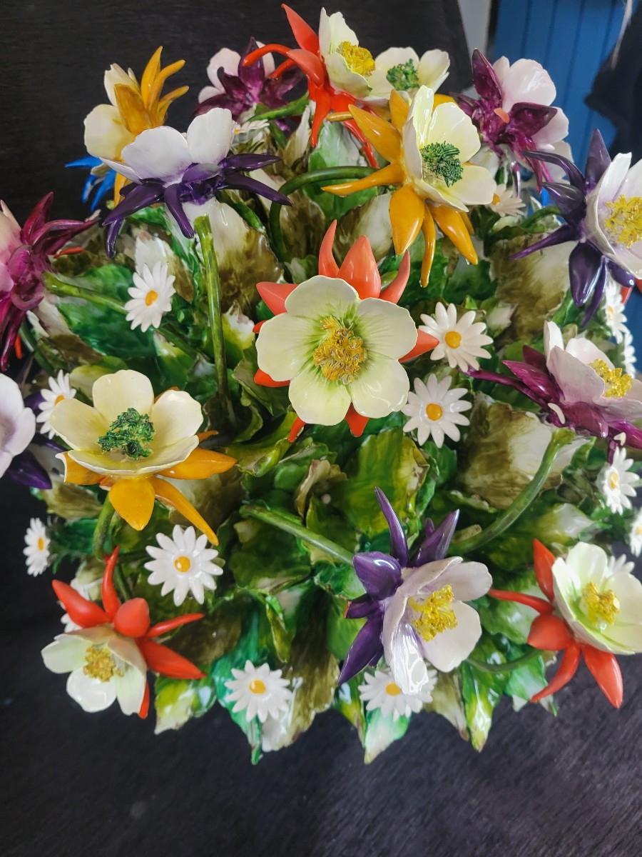 Large Capodimonte Floral Porcelain Early 20th Century 50cm-photo-8