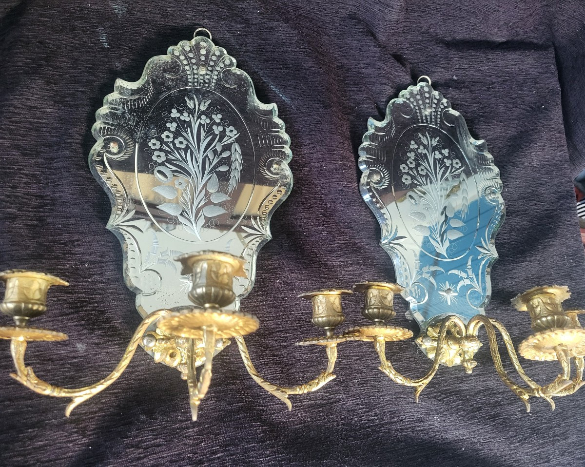 Paire d'appliques  Miroir  Vénitien bronze Napoléon III -photo-4