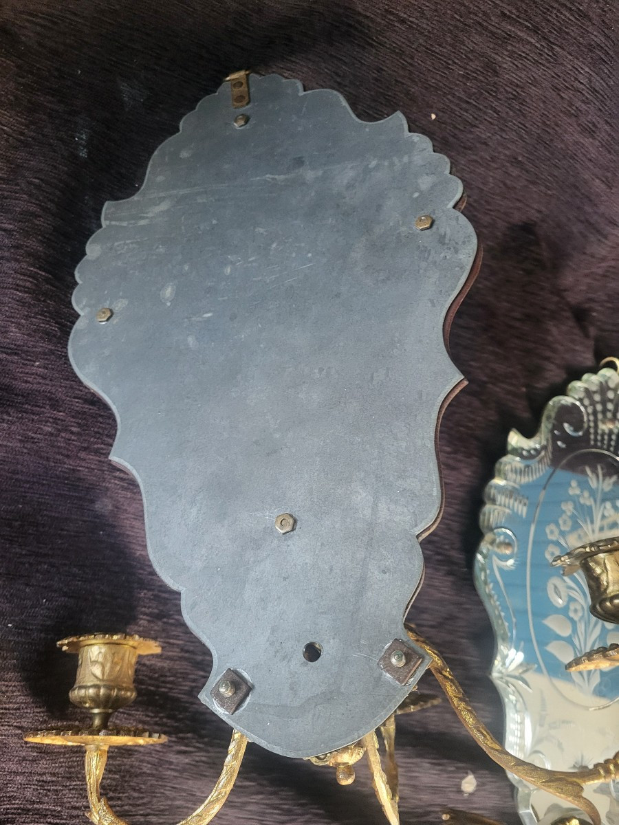 Paire d'appliques  Miroir  Vénitien bronze Napoléon III -photo-1