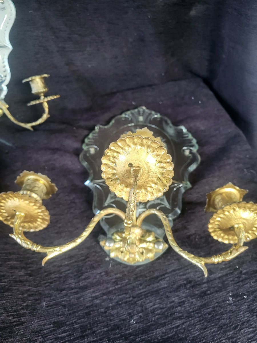 Paire d'appliques  Miroir  Vénitien bronze Napoléon III -photo-2