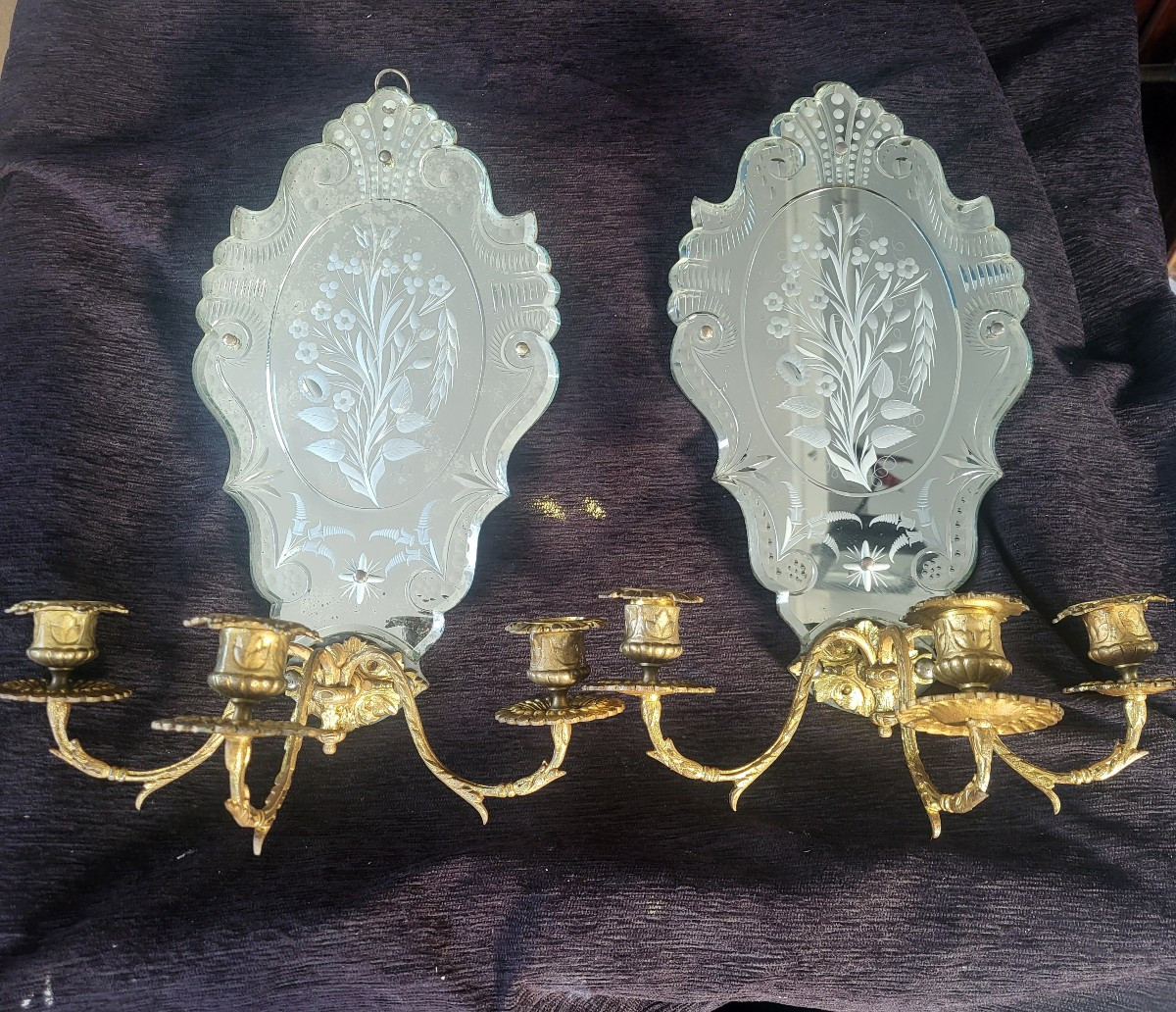 Paire d'appliques  Miroir  Vénitien bronze Napoléon III -photo-6