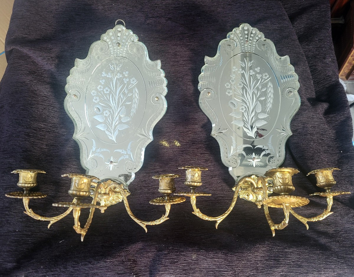 Paire d'appliques  Miroir  Vénitien bronze Napoléon III -photo-8
