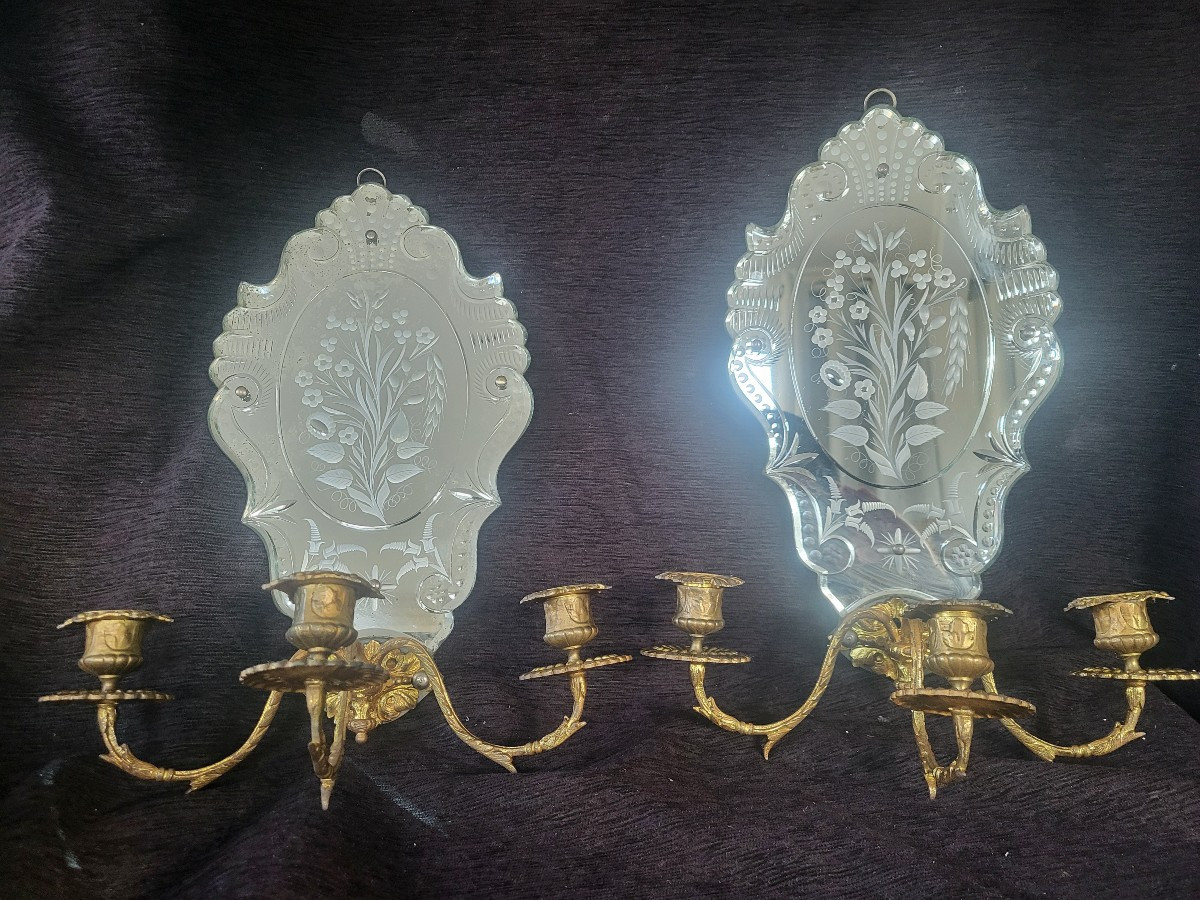 Paire d'appliques  Miroir  Vénitien bronze Napoléon III 