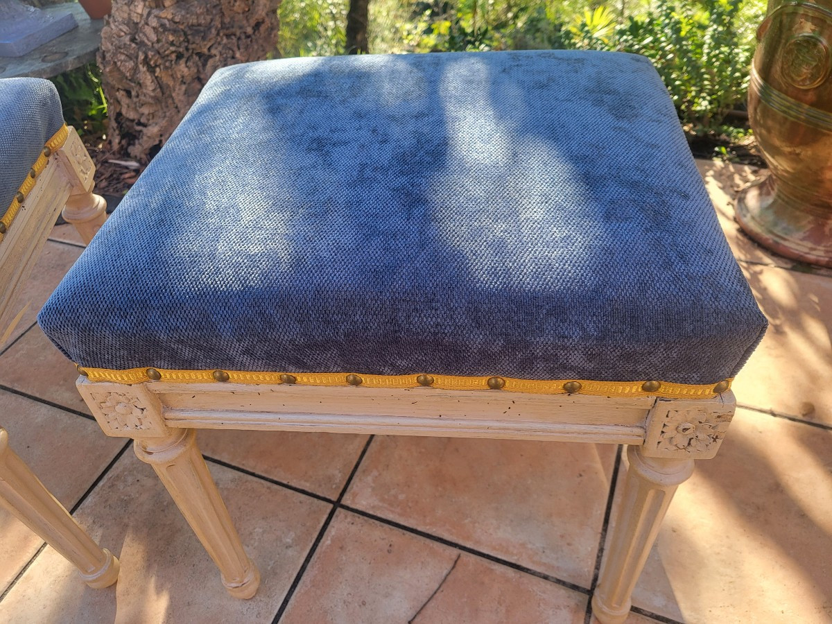 Pair Of Louis XVI Period Cushioned Stools, 18th Century -photo-3