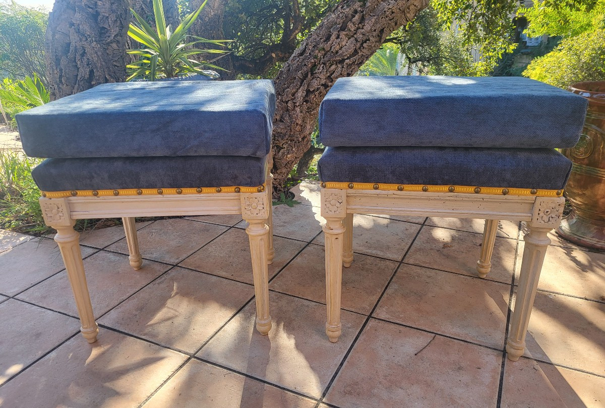 Pair Of Louis XVI Period Cushioned Stools, 18th Century -photo-8