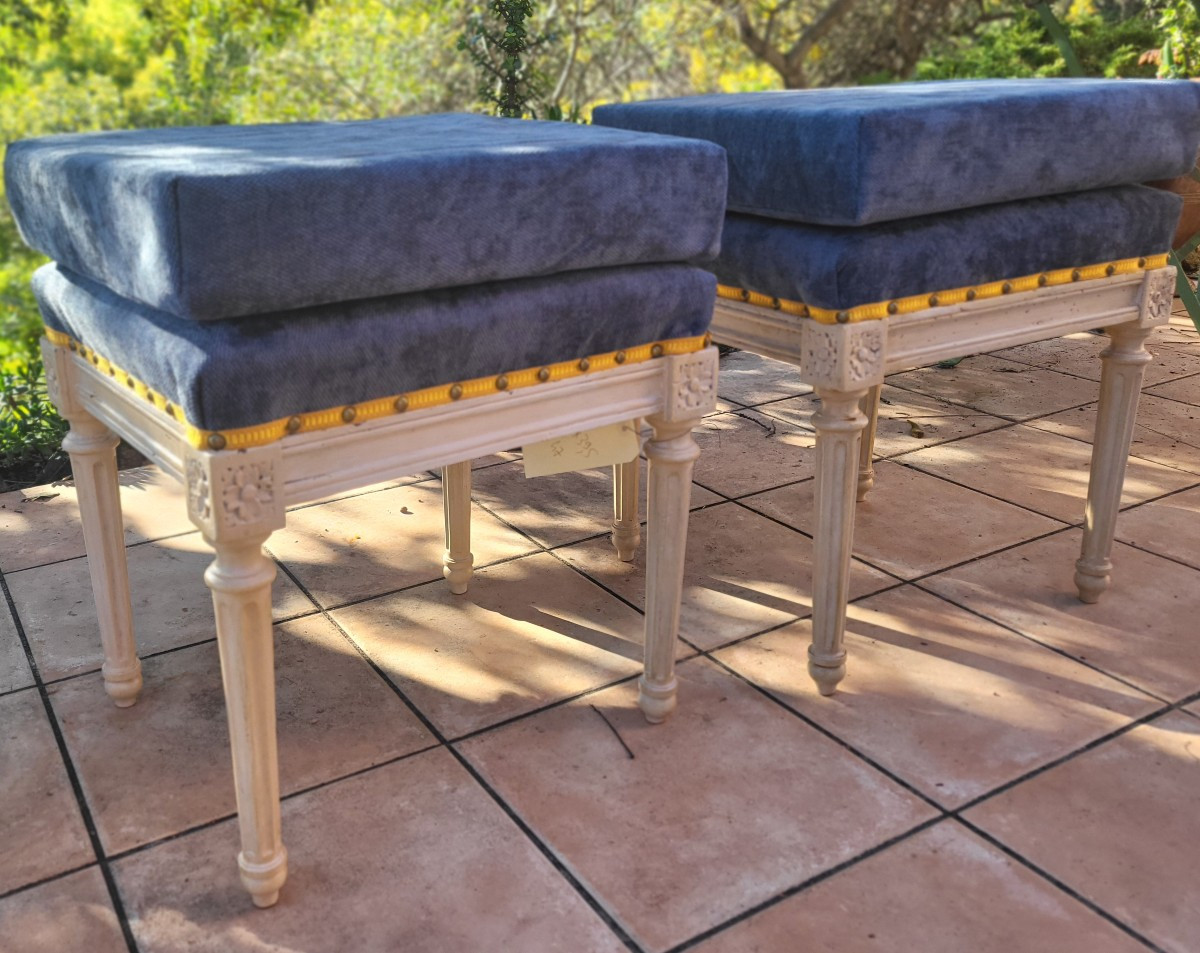 Pair Of Louis XVI Period Cushioned Stools, 18th Century 