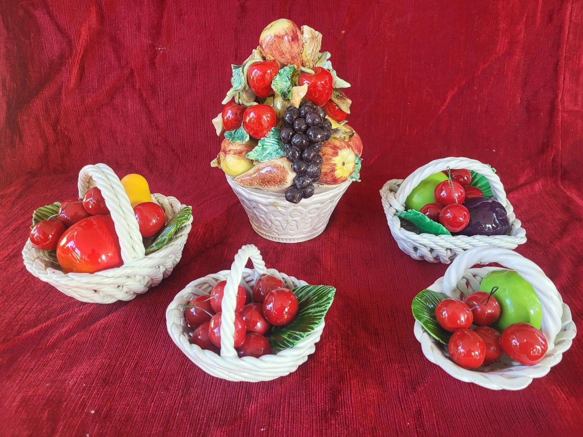 Set Of 5 60s Slipware Fruit Bowls-photo-3